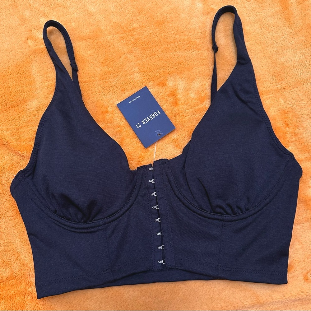 FOREVER 21 black hook and eye corset top NWT - Picture 2 of 5